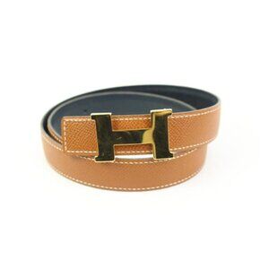 Hermès 24mm Brown x Navy Reveresible H Logo Belt Kit 55h128s